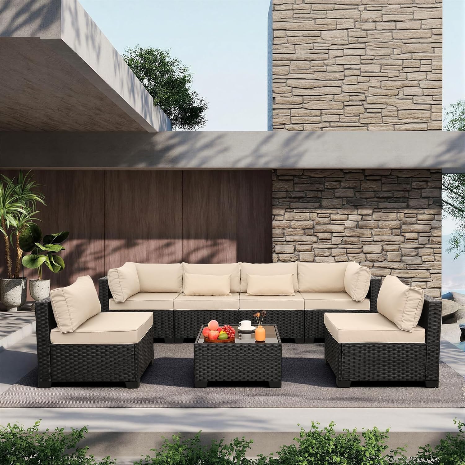Outdoor Furniture Rattan - 7-częściowy zestaw mebli ogrodowych z rattanu