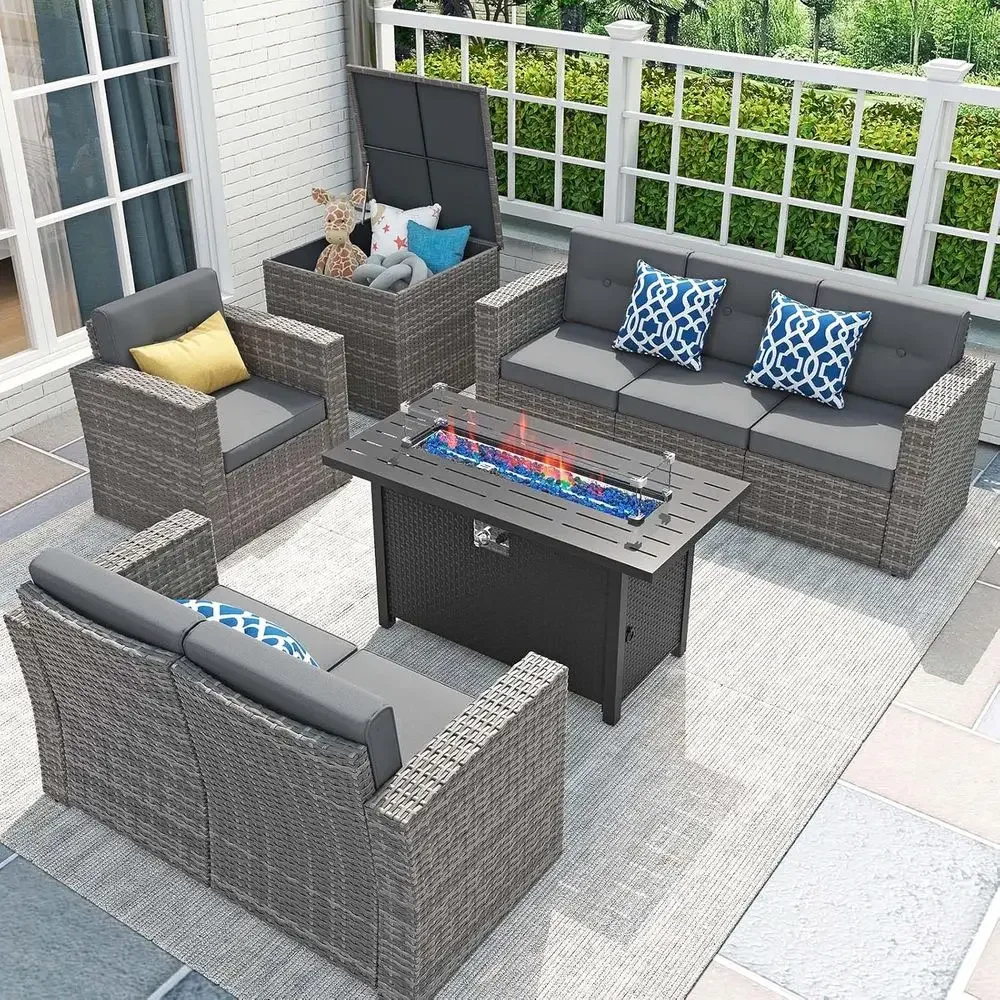 Outdoor Furniture Fire Pit Set - 8-częściowy zestaw mebli ogrodowych z 45-calowym