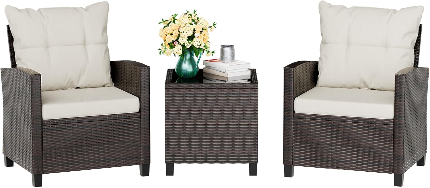 Outdoor Furniture Cushions - Beżowy, kompaktowy, 3-częściowy zestaw bistro na