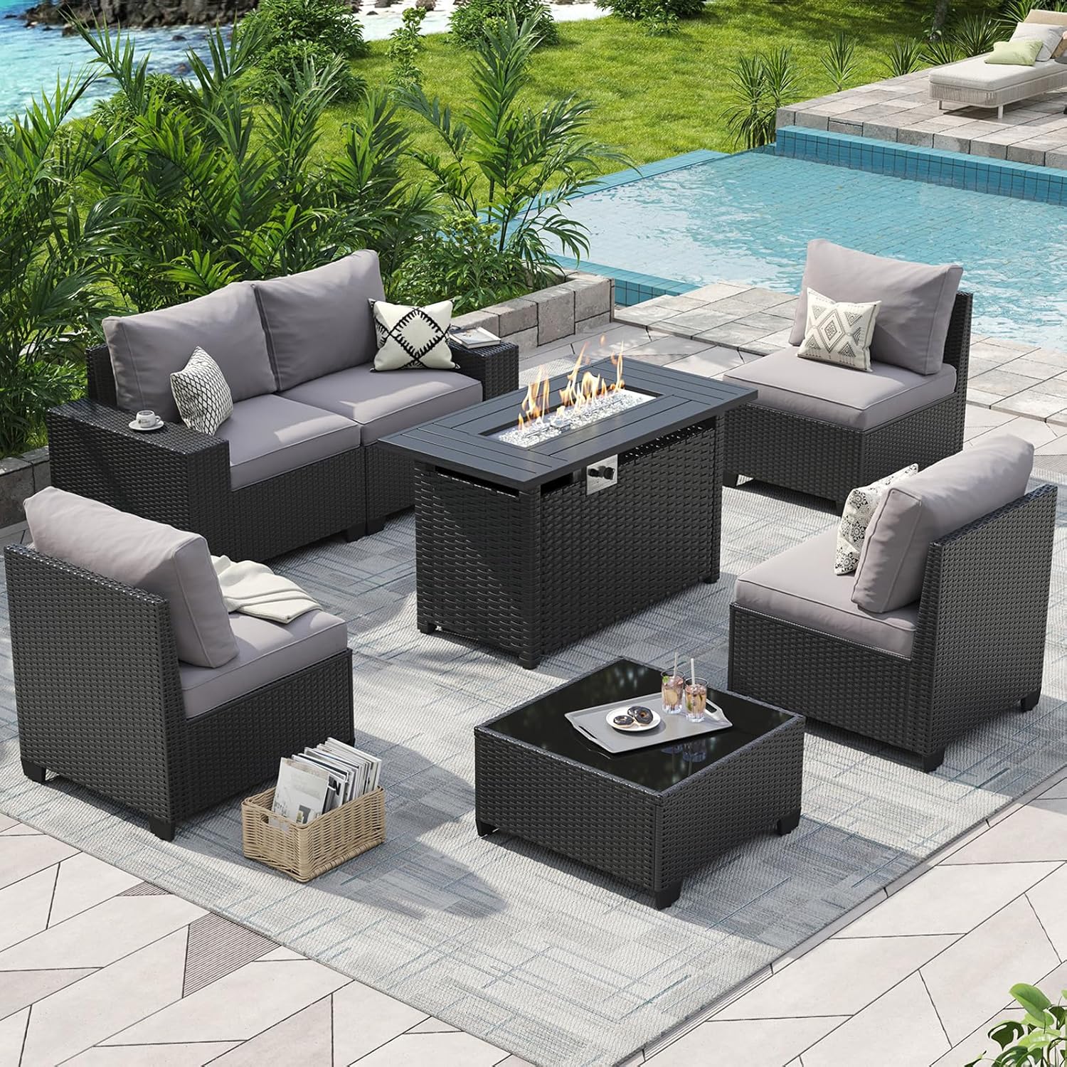 Outdoor Furniture Fire Pit Set - Zestaw mebli ogrodowych na patio ze