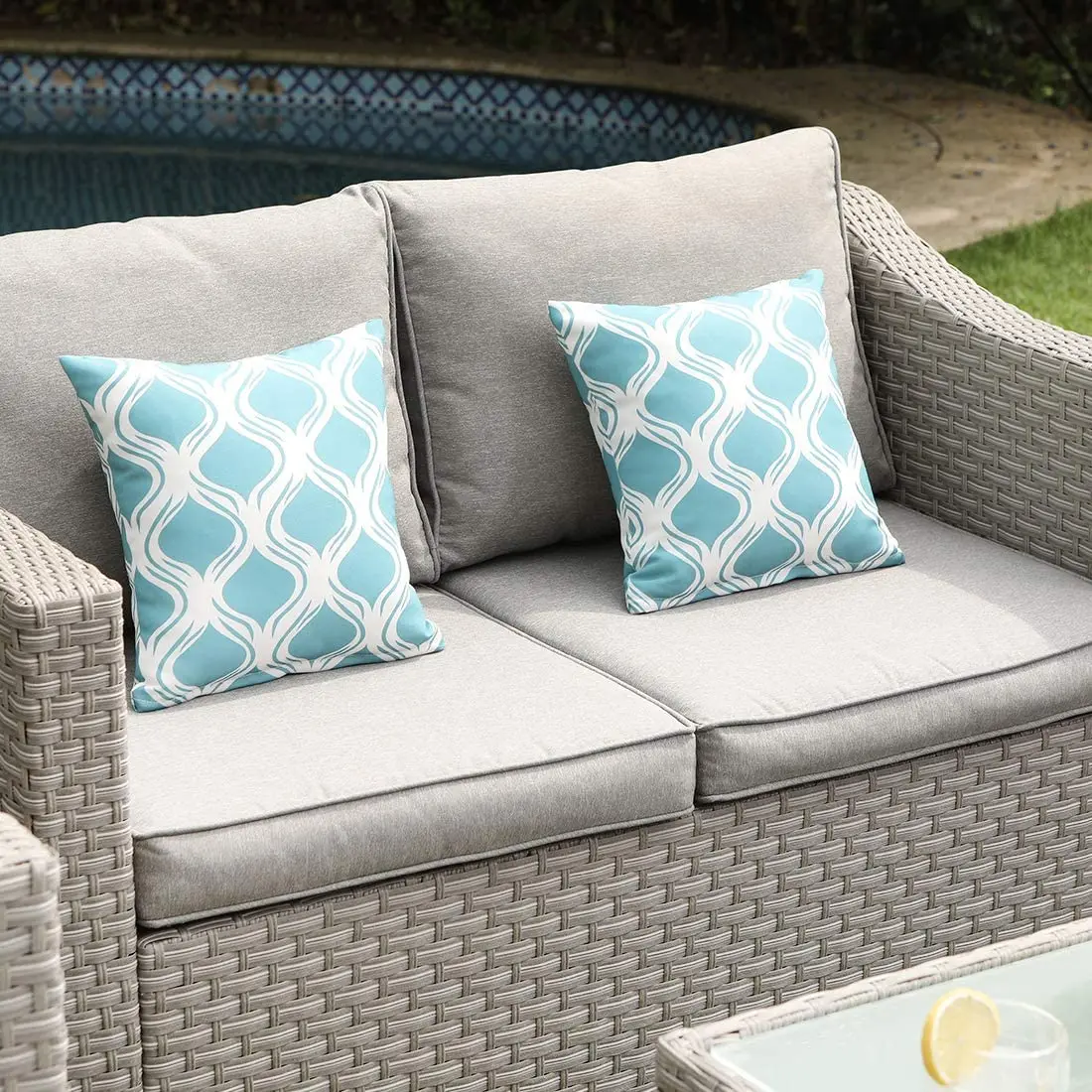 Outdoor Furniture Fire Pit Set - -Mebel ogrodowy 5-częściowy wiklinowy zestaw sof