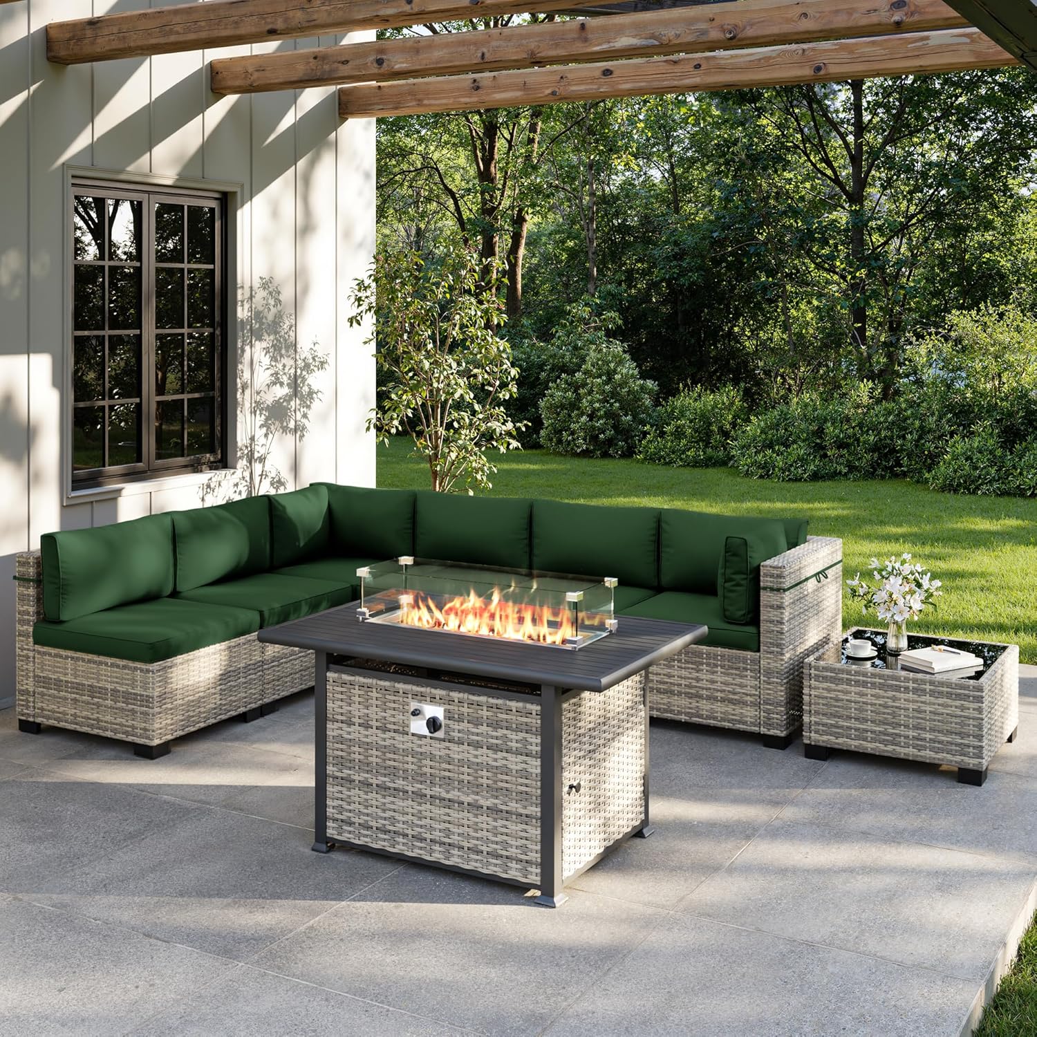 Outdoor Furniture Fire Pit Set - 8-częściowy zestaw mebli ogrodowych z stołem