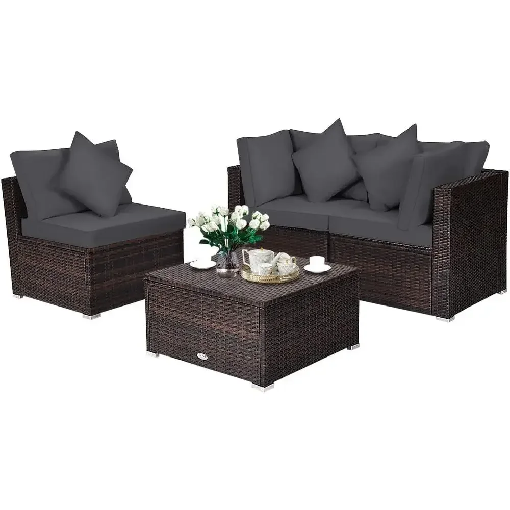 Outdoor Furniture Rattan - 4-częściowy zestaw mebli ogrodowych z wikliny