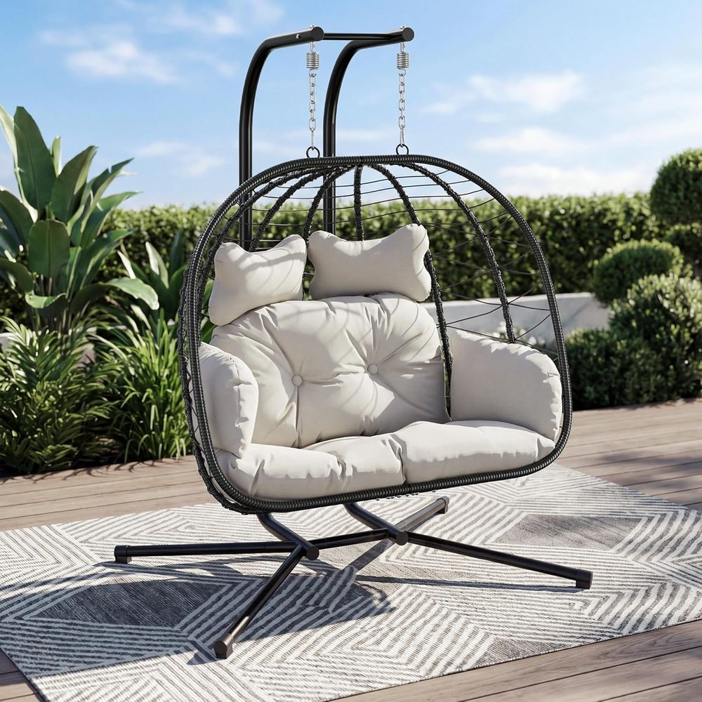 Hanging Egg Chair - Podwójne wiszące krzesło jajko ze stojakiem,