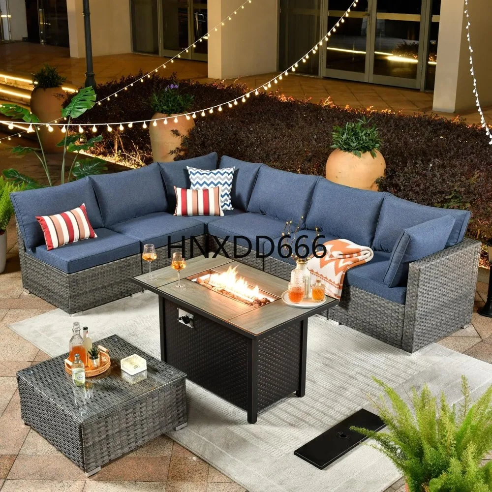 Outdoor Furniture Fire Pit Set - 8-częściowy zestaw mebli ogrodowych z stołem