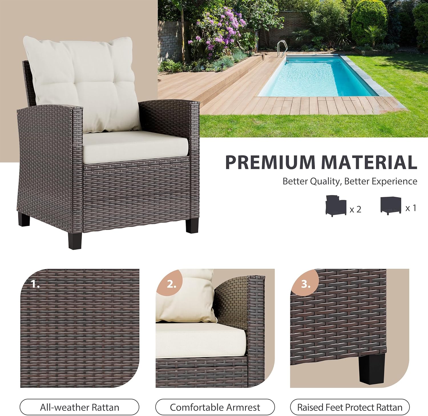Beżowy, kompaktowy, 3-częściow – Outdoor Furniture Cushions recenzja i cena