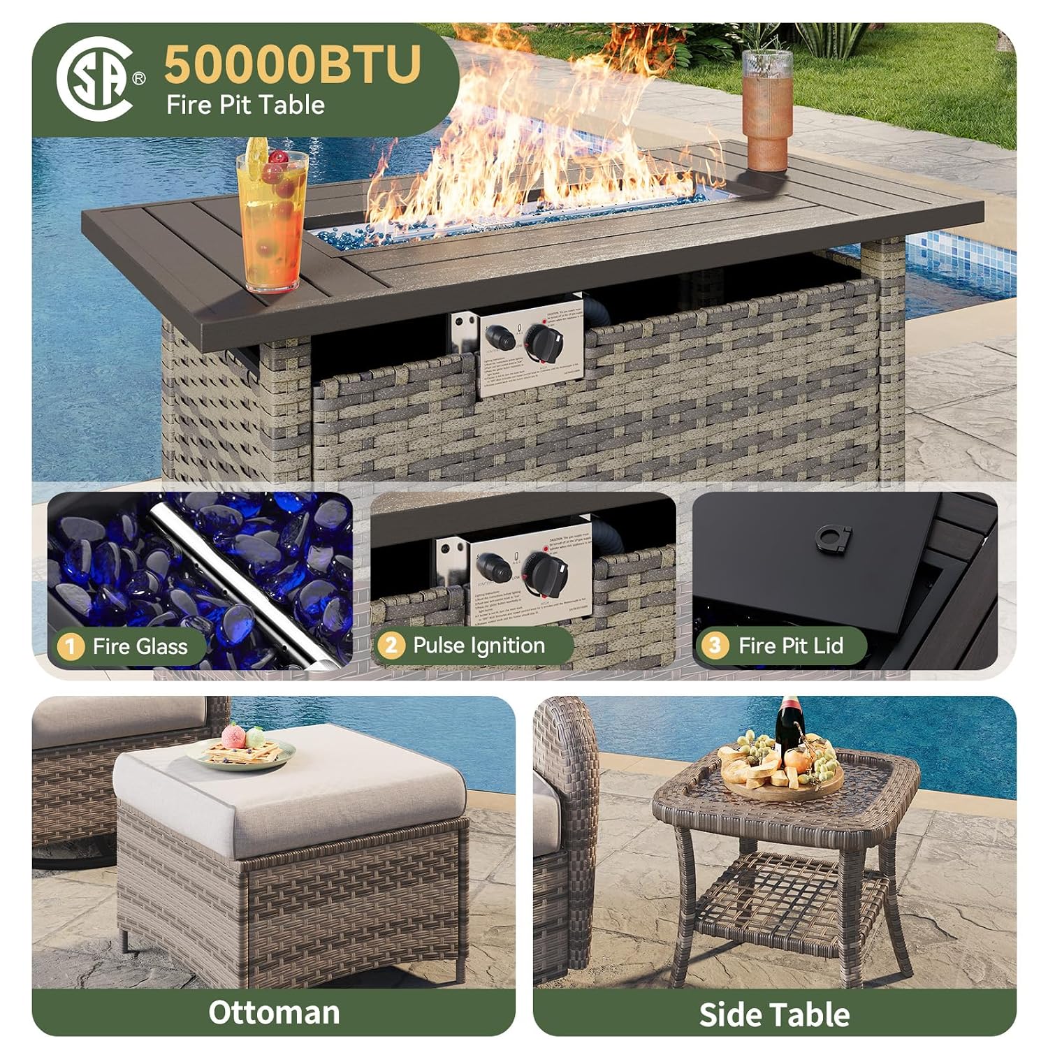 7-częściowy wiklinowy zestaw m – Outdoor Furniture Fire Pit Set recenzja i cena