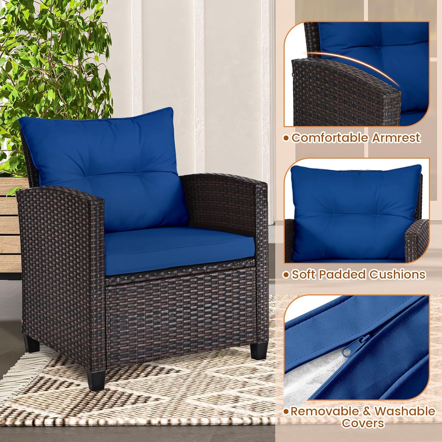 Granatowy, rattanowy, 3-części – Outdoor Furniture Cushions recenzja i cena